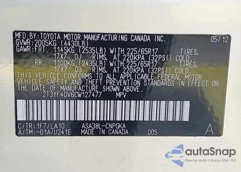 2012 Toyota Rav4 Limited from USA, damaged, VIN 2T3YF4DV6CW127477